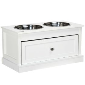 Elevated Dog Bowls Large Dog Feeder Station with 2 Stainless Steel Bowls Storage Drawer Wood Stand White Elevated Dog Bowls Large Dog Feeder Station with 2 Stainless Steel Bowls Storage Drawer Wood Stand White